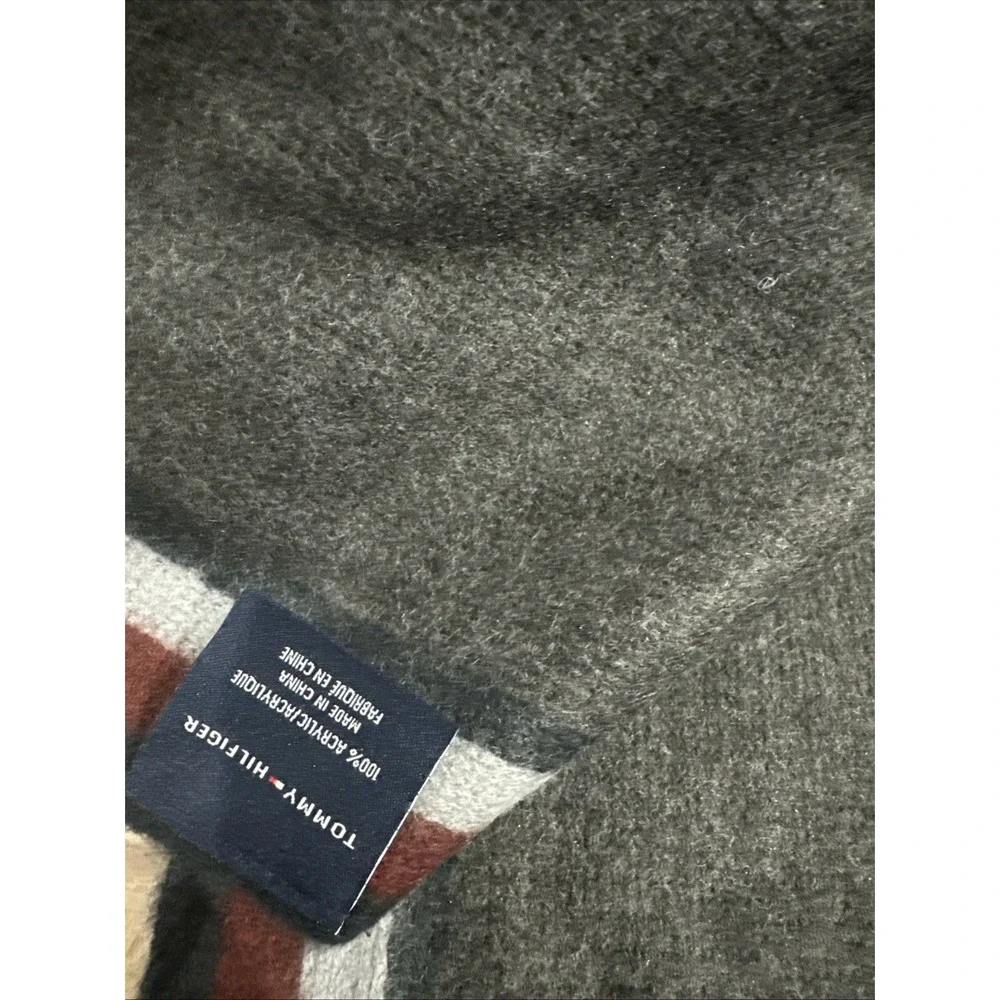 TOMMY HILFIGER Men's SCARF Jacquard NEW‎ GRAY RED 72